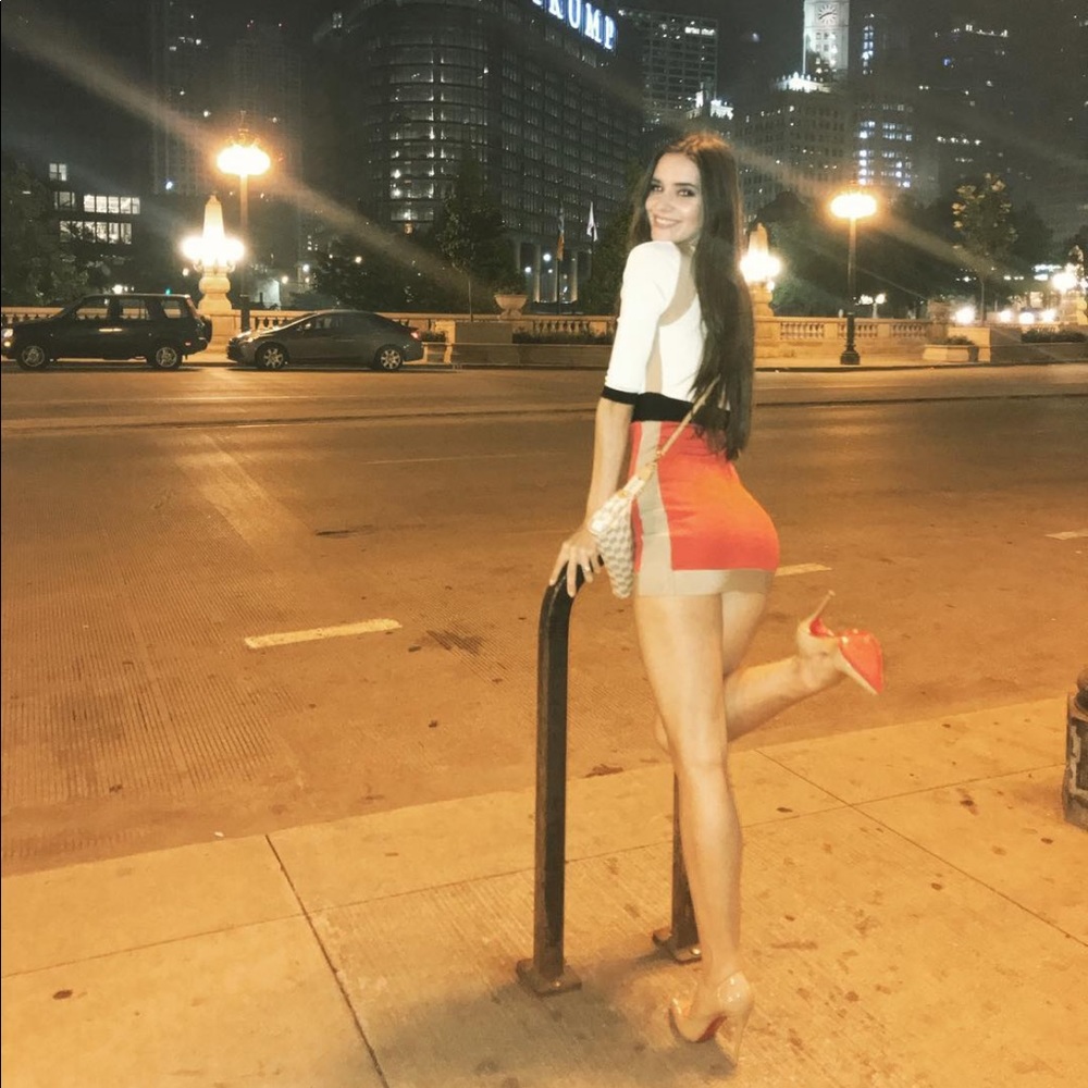 BEBE bodycon dress red/white XS